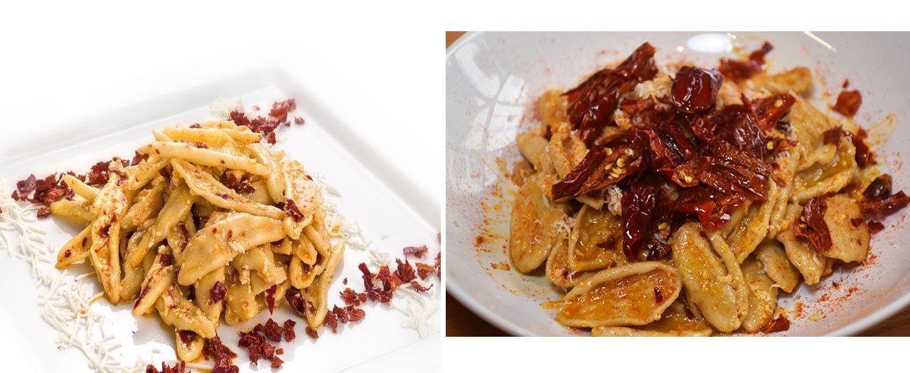 Cavatelli fatti in casa conditi con peperoni cruschi e peperoncino