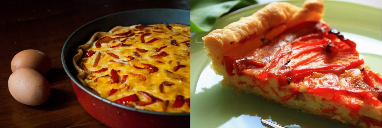 Quiche con peperoni , ricotta e cipolla