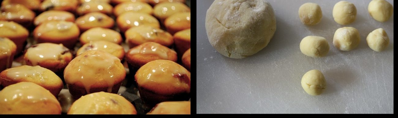 Tortine con glassa al limone e palline di zucchero aromatizzate all’anice