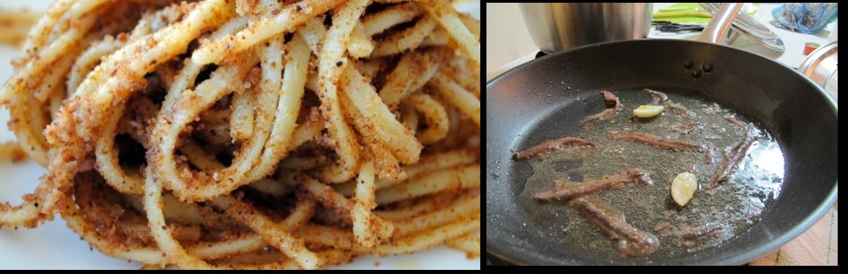 Pasta con il tonno , acciughe e mollica