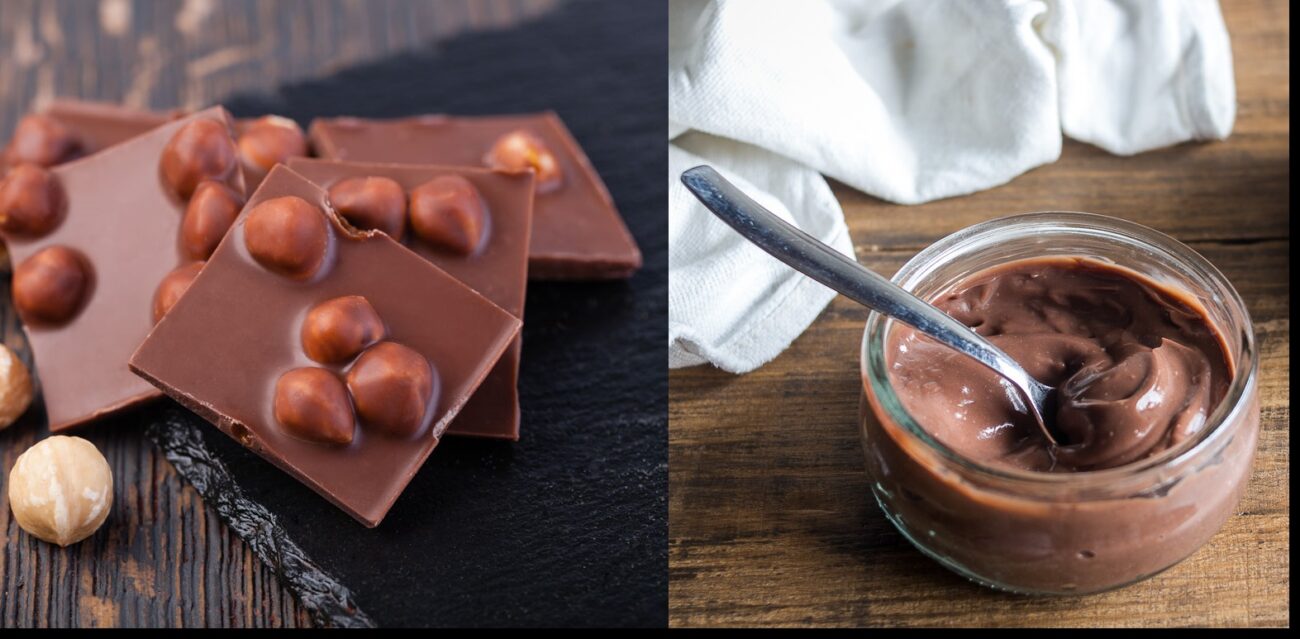 Cioccolato al latte e nocciole fatto in casa con cosistenza densa