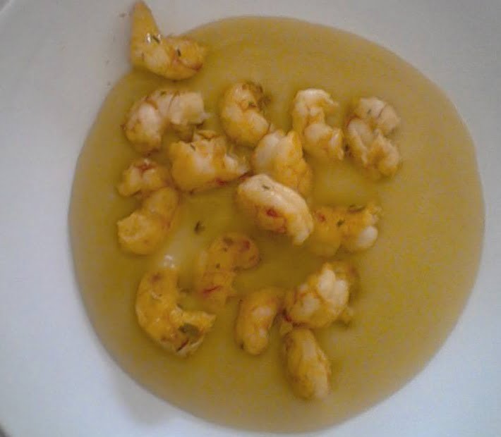 Crema di patate con gamberi saltati
